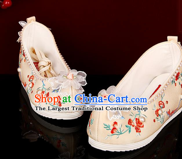 Gold Embroidered Shoes Three Dimensional Flower Pearl Hanfu Shoes