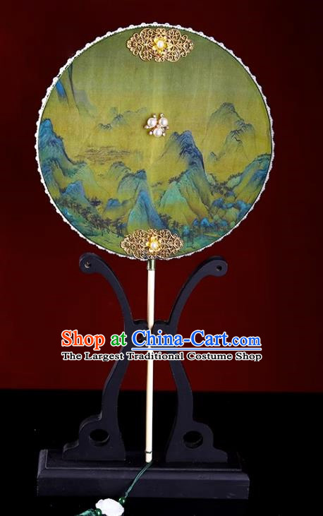 Thousands Of Miles Of Rivers And Mountains Tuan Fan Ancient Fan Hanfu Chinese Style Imitation Silk Dance Fan Southern Song Dynasty Antique Palace Fan