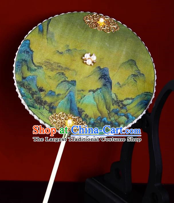 Thousands Of Miles Of Rivers And Mountains Tuan Fan Ancient Fan Hanfu Chinese Style Imitation Silk Dance Fan Southern Song Dynasty Antique Palace Fan