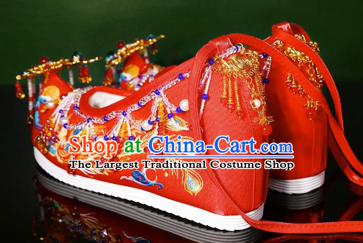 Handmade Beaded Tassel Wedding Shoes Xiuhe Clothing Matching Shoes Red Chinese Wedding Hanfu Shoes