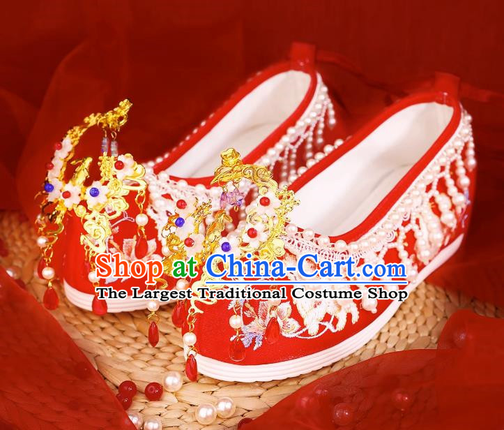 Xiuhe Wedding Shoes Women Embroidered Beaded Pearl Wedding Women Shoes Bridal Shoes