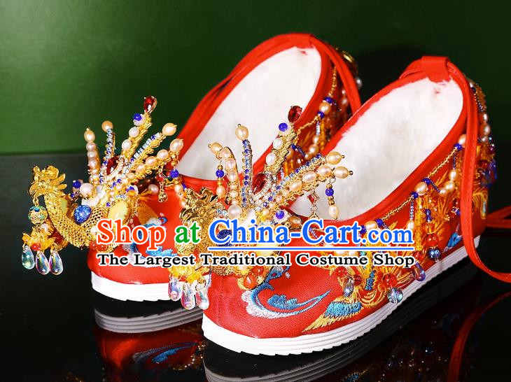 Phoenix Wedding Shoes Heavy Industry Embroidered Shoes Wedding Shoes Women Chinese Style