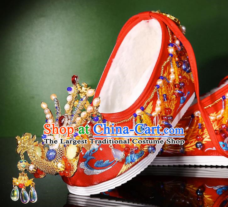 Phoenix Wedding Shoes Heavy Industry Embroidered Shoes Wedding Shoes Women Chinese Style