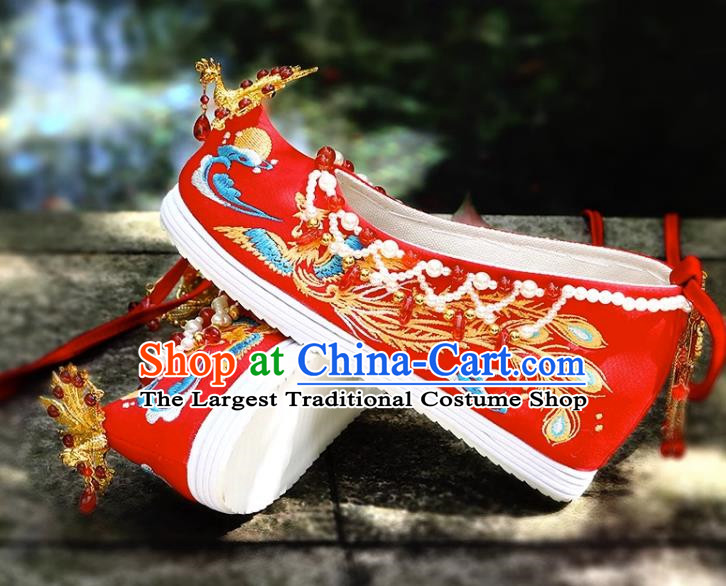 Chinese Wedding Xiuhe Shoes Embroidered Wedding Shoes Female Wedding Bride Hanfu Phoenix