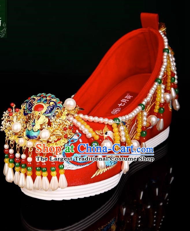 Handmade Beaded Wedding Shoes Xiuhe Dress Bride Han Dress Wedding