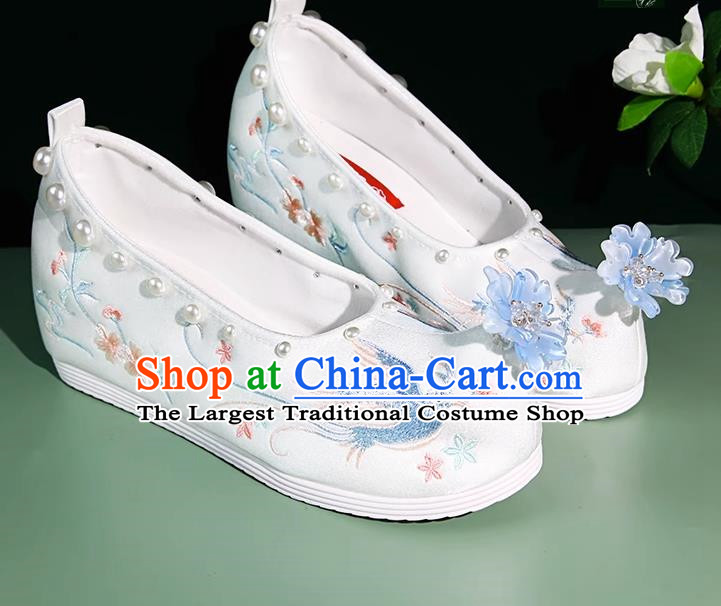 Embroidered Shoes Hanfu Matching Shoes Shallow Mouth Increase Handmade Beaded Pearl Cloth Shoes