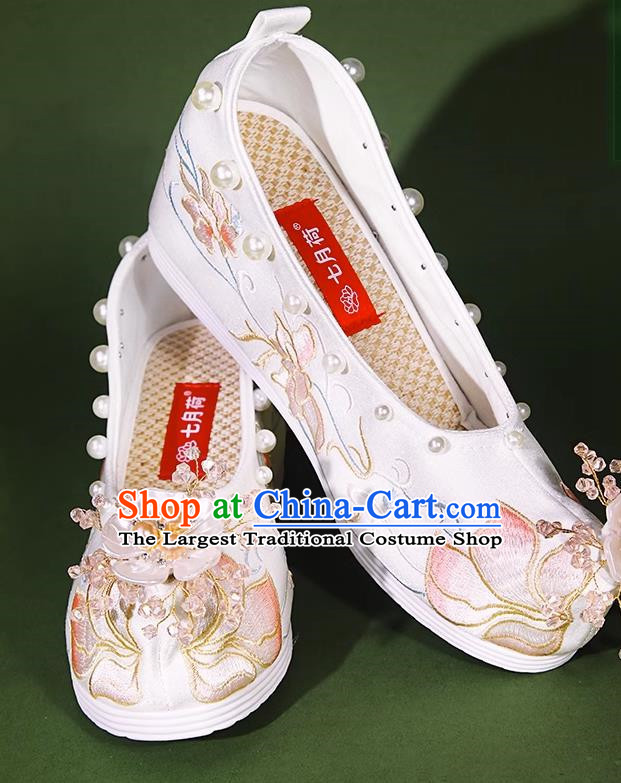 Embroidered Hanfu Shoes Handmade Beaded Pearl Flower Heightening Cloth Shoes