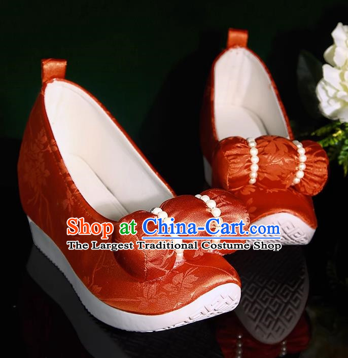 Antique Shoes Small Pillow Cloud Head Shoes Climbing Cloud Shoes Hanfu Shoes Increasing Height Cloud Head Bead Flowers