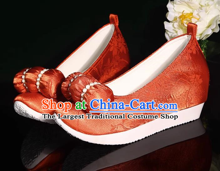 Antique Shoes Small Pillow Cloud Head Shoes Climbing Cloud Shoes Hanfu Shoes Increasing Height Cloud Head Bead Flowers