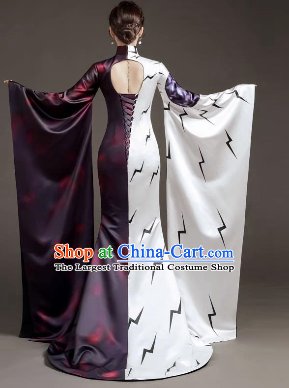 Chinese Design High End Catwalk Costume Model Exaggerated Big Sleeve Host Dress Mermaid