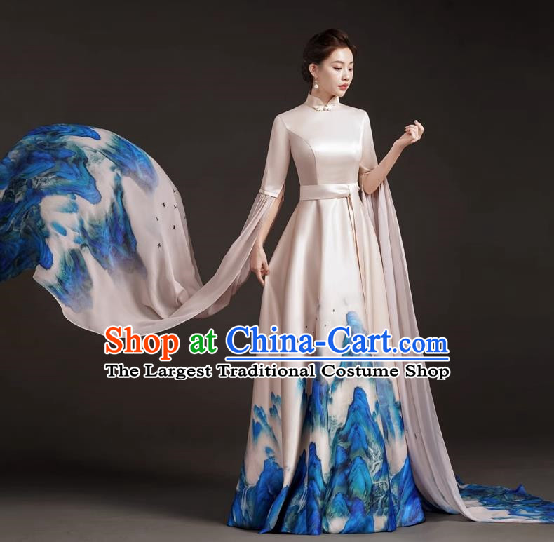 Chinese Design High End Catwalk Performance Costume Art Test High Level Guzheng Performance Annual Meeting Host Dress