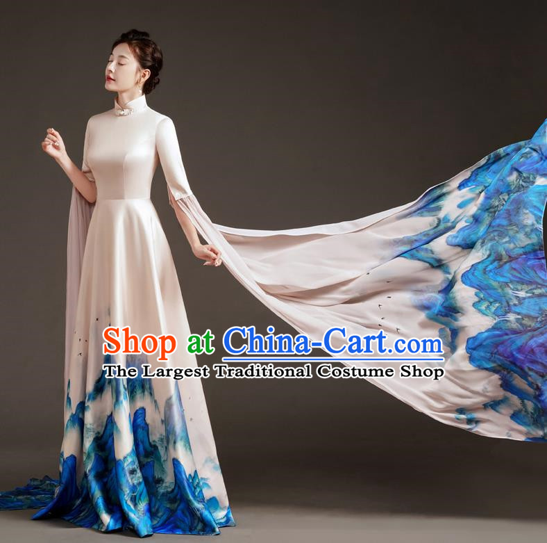 Chinese Design High End Catwalk Performance Costume Art Test High Level Guzheng Performance Annual Meeting Host Dress