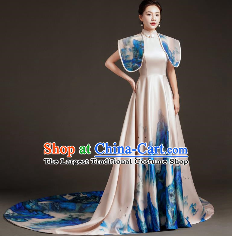 China Fashion High End Dress Skirt With A Thousand Miles Of Rivers And Mountains Trailing Tail Long Art Archaeological Kite Dress Female Performance Costume Stage Catwalk