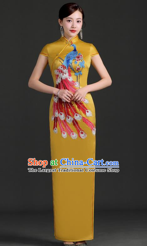 Chinese Design Improved Cheongsam Retro Model Team Catwalk Costumes Slim Cheongsam Embroidery