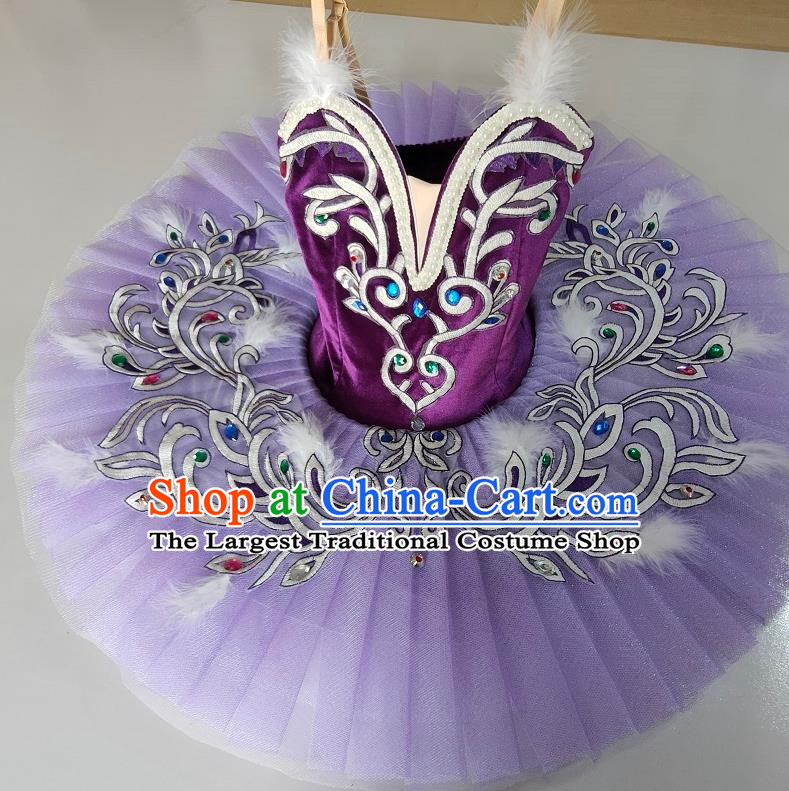 Purple Ballet Tutu Skirt Children Competition Children Little Swan Tutu Skirt Girls Professional Swan Lake Costumes