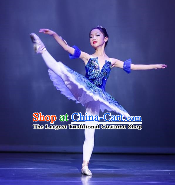 Ballet Tutu Skirt Children Little Swan Fluffy Yarn Suspenders Costumes Swan Lake Dance Professional Girls Bluebird