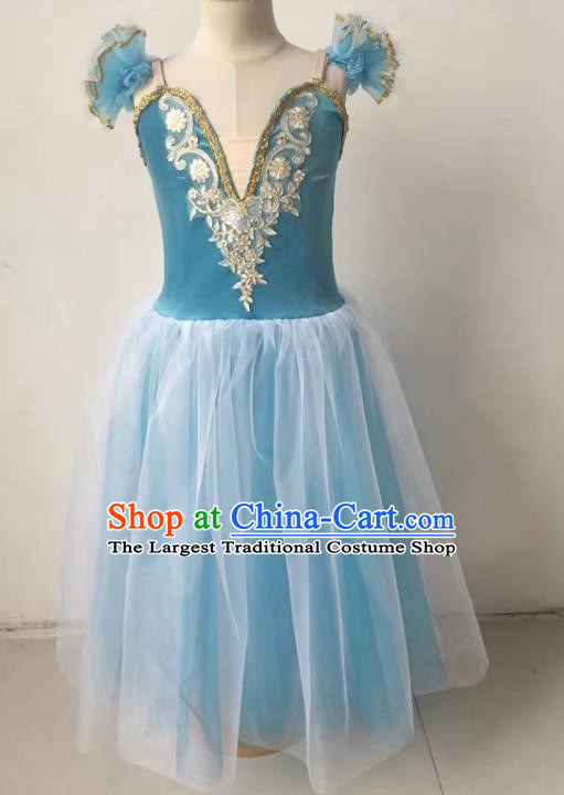 Blue Professional Ballet Skirt Children Long Performance Costume Adult Female Suspenders Fluffy Gauze Skirt Children Swan Dance Skirt