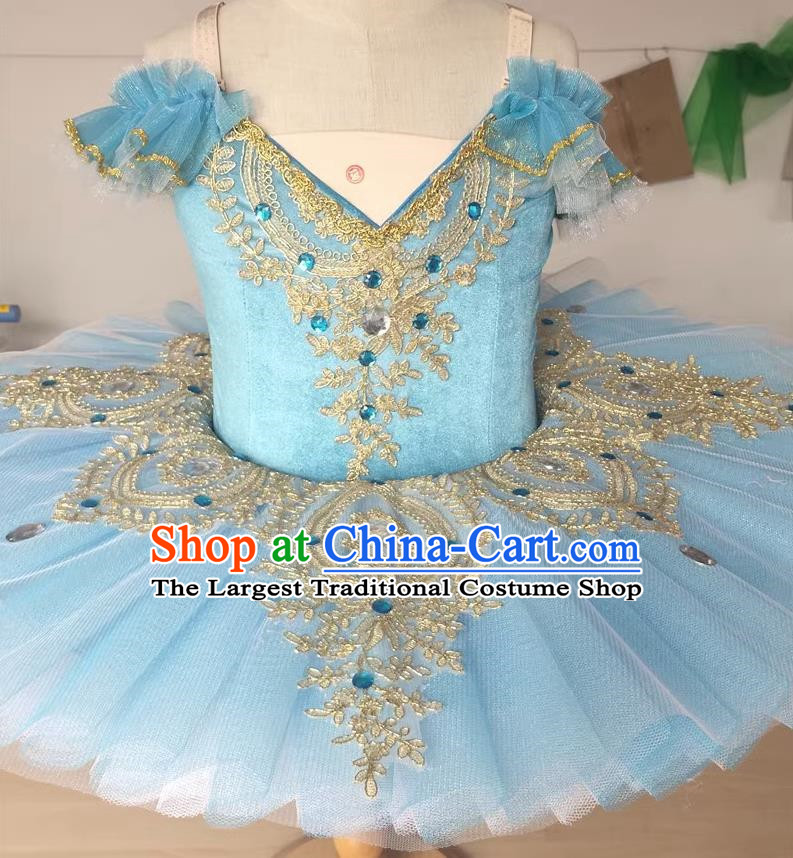 Ballet Skirt Children Performance Costume Gold Velvet Swan Lake Professional TUTU Little Swan Fluffy Sling Gauze Skirt