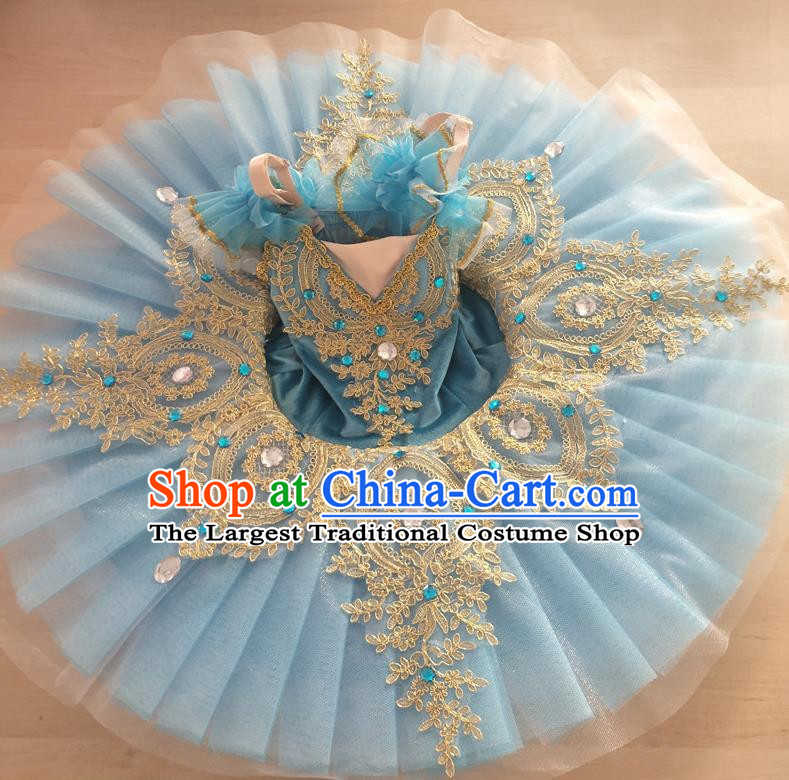 Ballet Skirt Children Performance Costume Gold Velvet Swan Lake Professional TUTU Little Swan Fluffy Sling Gauze Skirt