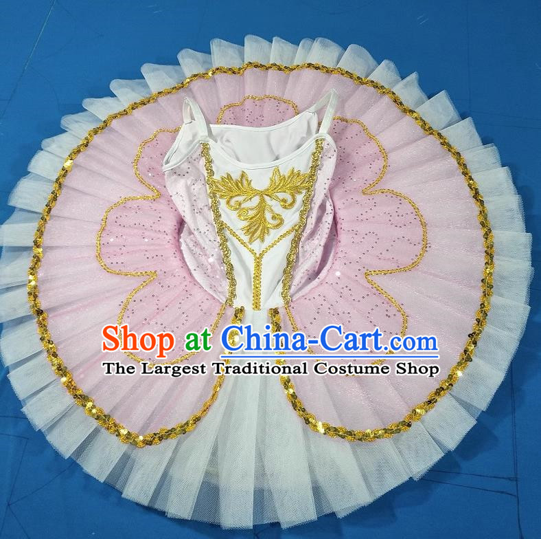 Pink Children Ballet Costumes Swan Lake Girls Professional Little Swan TUTU Skirt Sequined Sling Yarn Dance