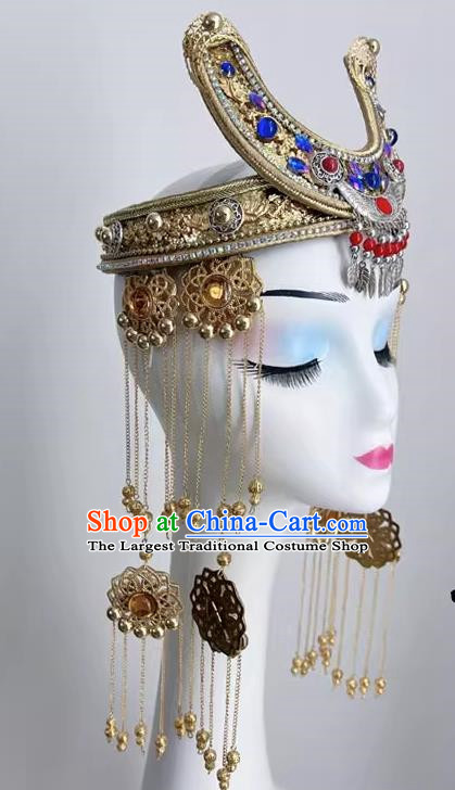 Mongolian Minority Dance Performance Art Examination Supplies Headdress Heavy Industry Long Tassel Forehead Decoration