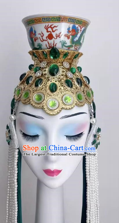 Mongolian Hair Band Tassel Style Art Test National Top Bowl Dance Children Dance Hair Accessories Top Bowl Hat With Rack Top Bowl Headdress