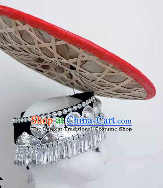 Ethnic Dance Headdress With Flower Waist Dai Bucket Hat Shanling Dance Hat Rain Bamboo Forest Shaodoli Bamboo Weaving Bucket Hat Red