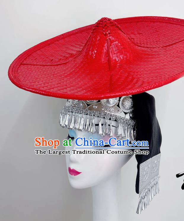 Ethnic Dance Headdress Huayao Dai Bucket Hat Shanling Dance Hat Rain Bamboo Forest Shaodoli Bamboo Weaving Bucket Hat Red