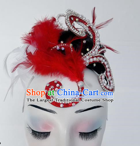 Ethnic Dance Headdress Happy Brow Jiaozhou Yangko Performance Hair Ornament Wig Feather Headdress