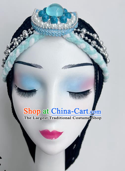 Tibetan Dance Headdress Tianyu Hair Ornament Long Debate Handmade Blue Jewelry Wig National Art Test Headdress