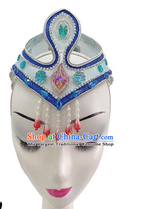 Mongolian Dance Headdress Wind Swan Goose Dance Dance Blue Classical Performance Art Test Headdress Wig