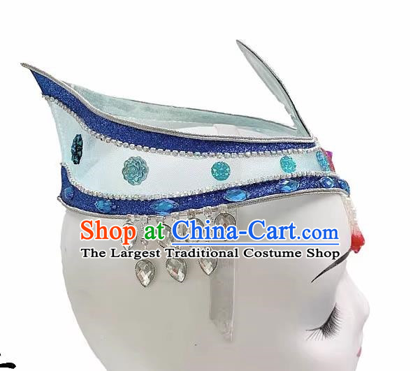 Mongolian Dance Headdress Wind Swan Goose Dance Dance Blue Classical Performance Art Test Headdress Wig