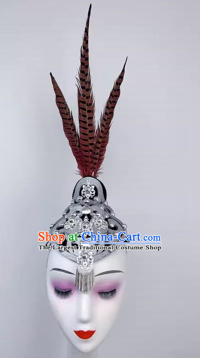 Hmong Dance Xiang Jinlin Headdress National Brocade Color Long Feather Hair Ornament Performance Performance Headdress Wig