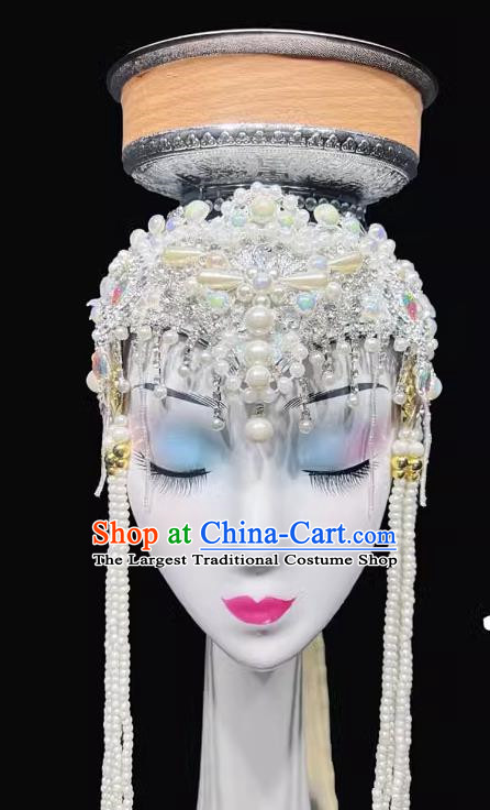 Mongolian Dance Top Bowl Dance Headdress Handmade Beaded Long Tassel Top Bowl Shape Dance Headdress