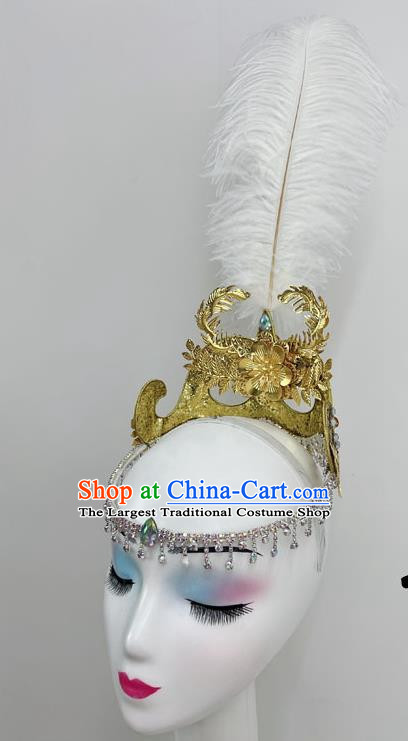 Golden Uighur Feather Dance Performance Headdress Female Xinjiang Uyghur Headdress