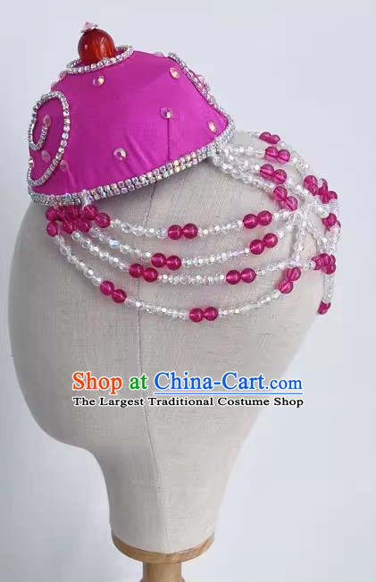 Mongolian Ethnic Dance Hat Headdress Handmade Beaded Pink Art Test Ethnic Dance Performance Headdress