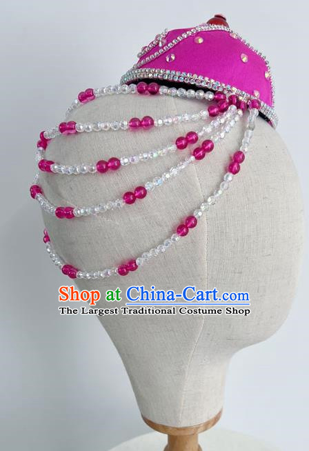 Mongolian Ethnic Dance Hat Headdress Handmade Beaded Pink Art Test Ethnic Dance Performance Headdress