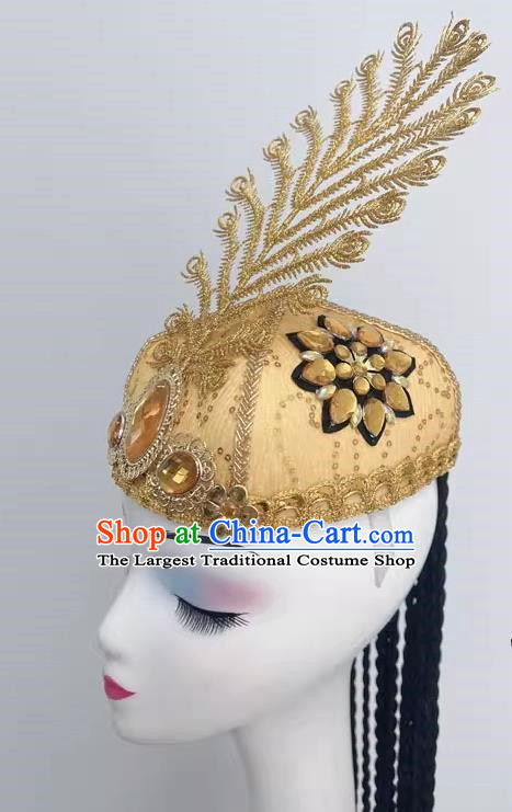 Xinjiang Uyghur Dance Performance Hat Golden Feather Minority Dance Performance Headdress