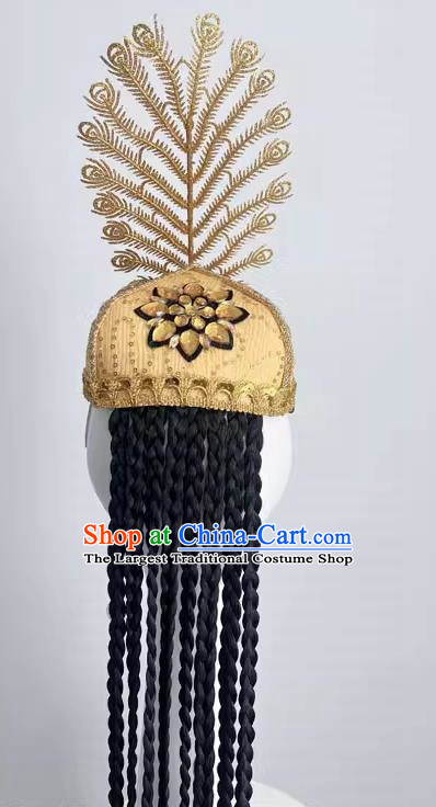 Xinjiang Uyghur Dance Performance Hat Golden Feather Minority Dance Performance Headdress