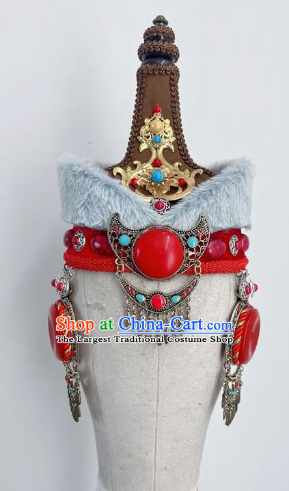 Ethnic Dance Mongolian Dance Tengger Tala Imitation Fur Hat Headdress Yikao Mongolian Performance Headdress