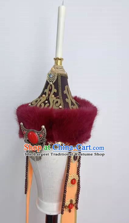 Mongolian Hat Headdress Pointed Top Brim Hat Head Candle Shape Art Examination Folk Dance Headdress