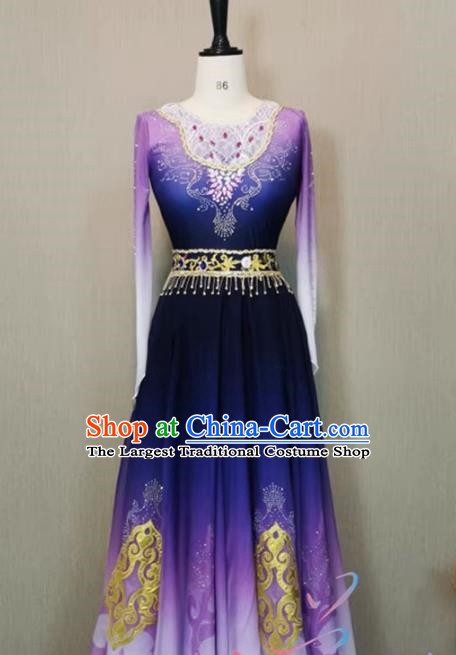 Uighur Dance Performance Costume Purple Gradient Xinjiang Dance Ethnic Style Adult Art Test Big Swing Skirt