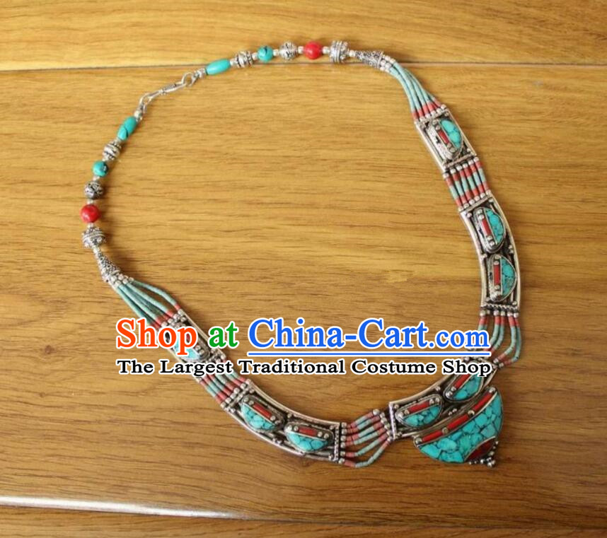 Chinese Zang Nationality Woman Cupronickel Necklace Handmade Tibetan Ethnic Jewelry Traditional Nepal Kallaite Accessories