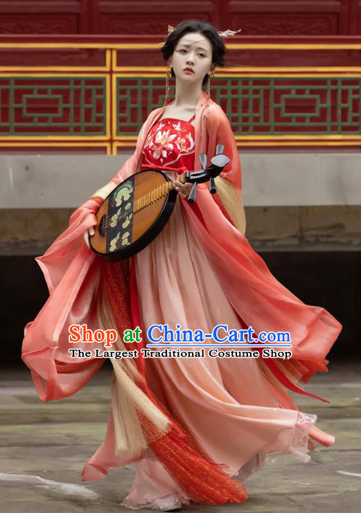 Tang Dynasty Embroidered Costumes Traditional Woman Hanfu China Ancient Royal Princess Red Dresses