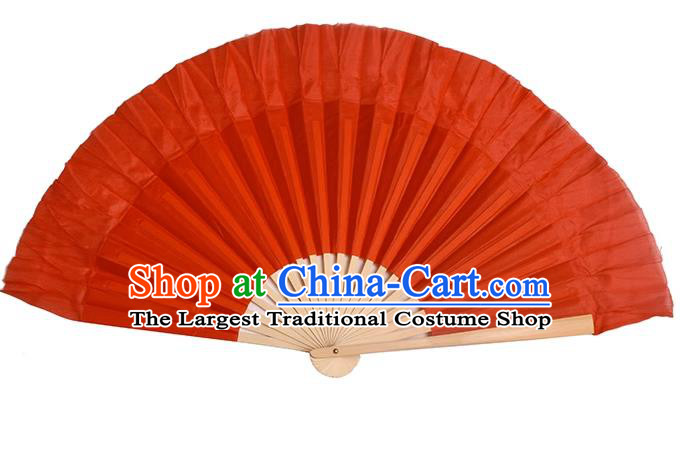 China Dance Contest Red Ribbon Fan Classical Dance Silk Fan Handmade Dancing Fan