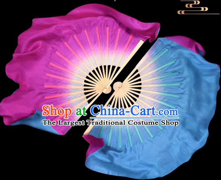 China Women Group Dance Ribbon Fan Handmade Double Sides Fan Yangko Dance Fan Folk Dance Pure Silk Fan