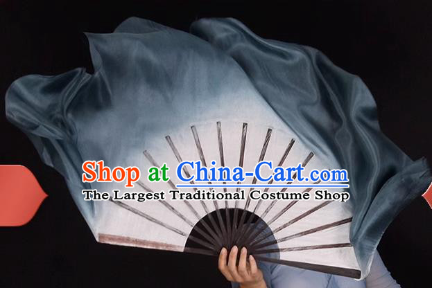 China Folk Dance Grey Silk Fan Women Group Dance Ribbon Fan Handmade Fan Yangko Dance Fan