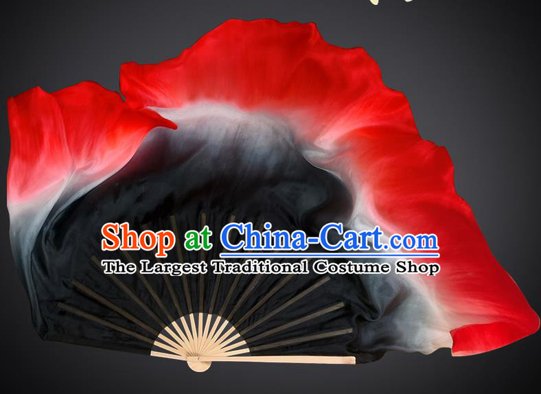 China Handmade Gradient Black to Red Fan Classical Dance Fan Women Dance Double Side Pure Silk Fan