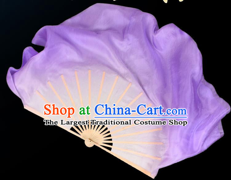 Jiaozhou Yangko Dance Silk Fan Handmade Double Side Fan China Classical Dance Violet Ribbon Fan