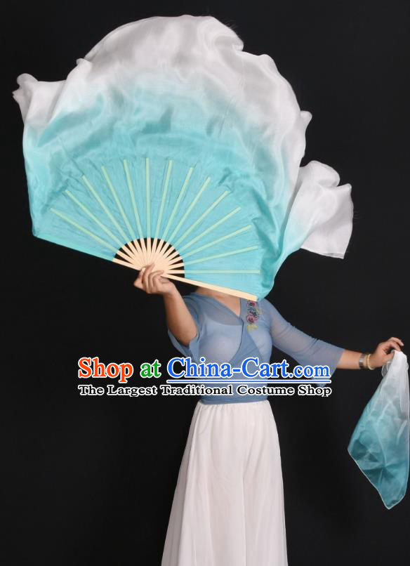 China Handmade Folk Dance Fan Classical Dance Ribbon Fan Jiaozhou Yangko Dance Light Blue Silk Fan